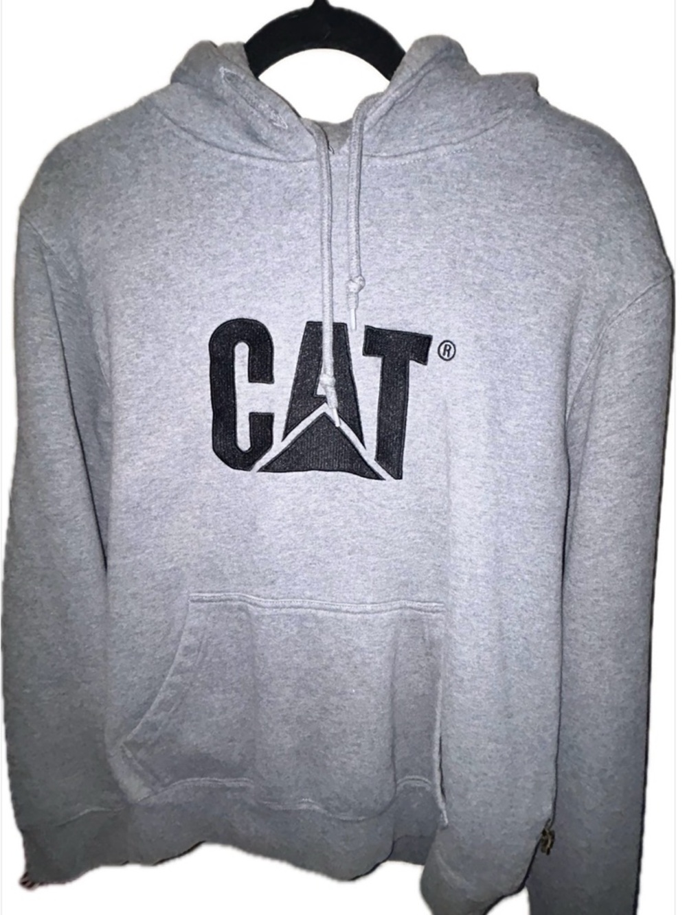 Caterpillar Gray Hooded Sweatshirt with Black CAT Logo